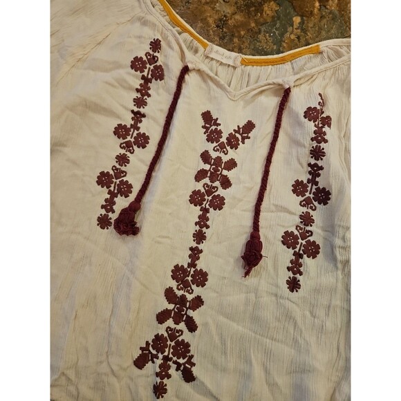 Alter'd State Blouse thin Long Sleeve Beige Maroon Embroideredflowy Medium (A70) - Picture 2 of 6
